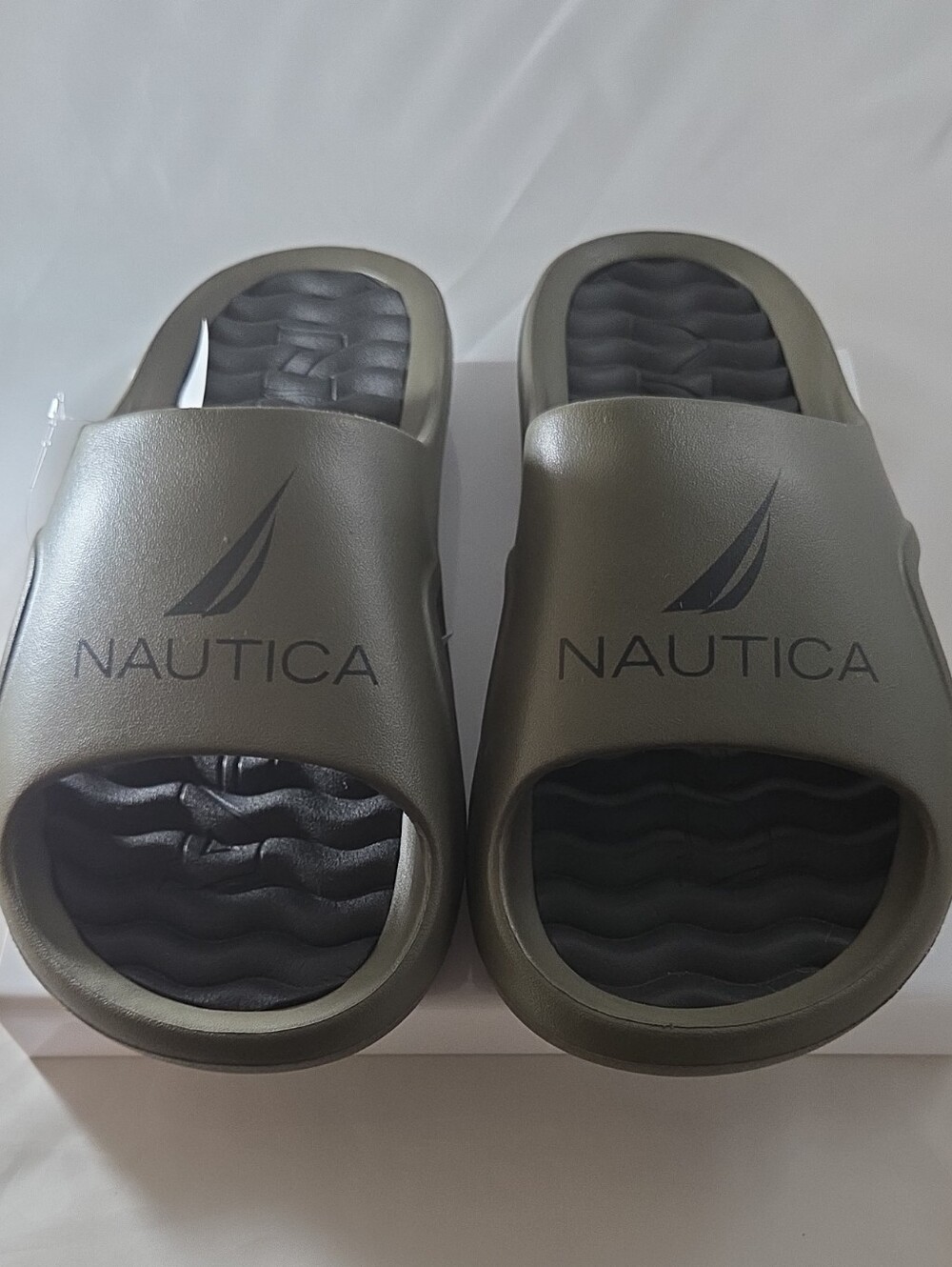 Nautica Men's Olive Slide Sandals with Black Footbed